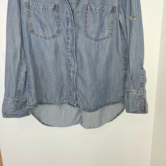 Andrea Jovine Women Tencel Lyocell Chambray Button Shirt Size M Blue Denim Tunic - Picture 3 of 6